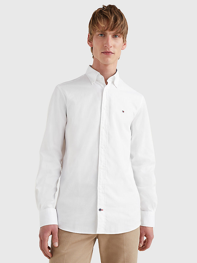 camicia regular fit in cotone oxford bianco da uomo tommy hilfiger