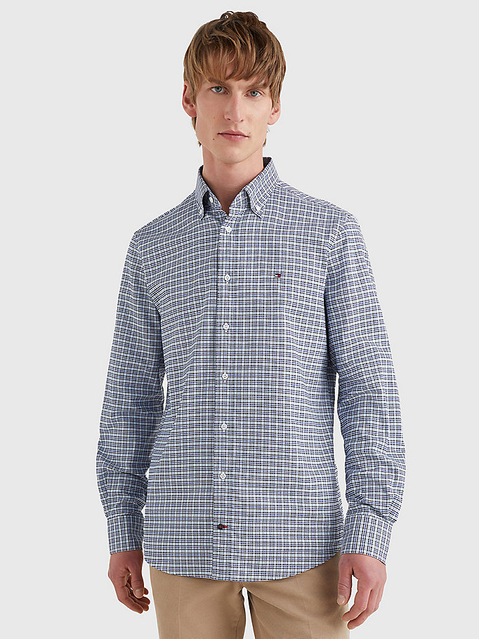 blue gingham check organic oxford cotton shirt for men tommy hilfiger