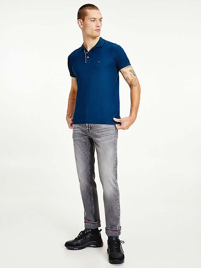 blue organic cotton slim fit polo for men tommy hilfiger