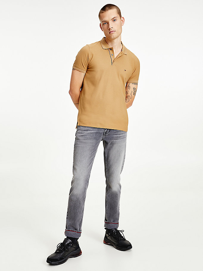 brown organic cotton slim fit polo for men tommy hilfiger