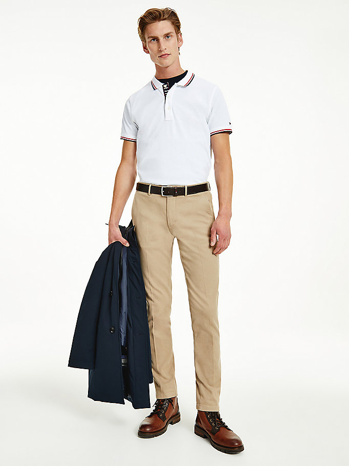 white organic cotton tipped slim fit polo for men tommy hilfiger