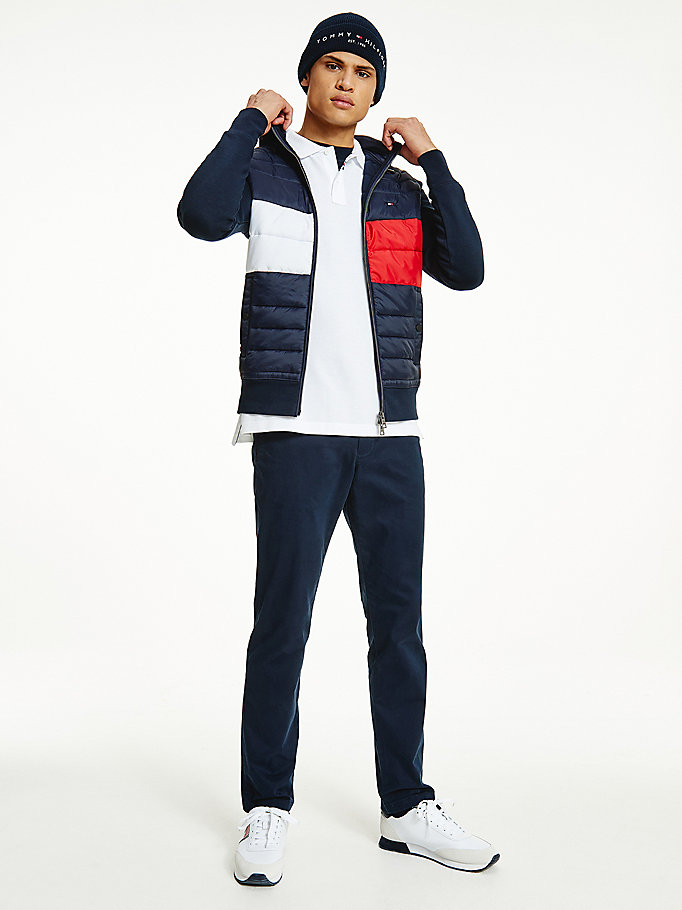 blue colour-blocked padded zip-thru hoody for men tommy hilfiger