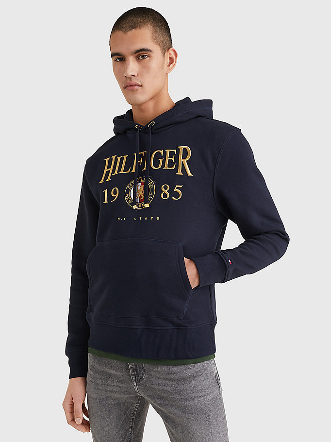 blue icons logo embroidery relaxed fit hoody for men tommy hilfiger
