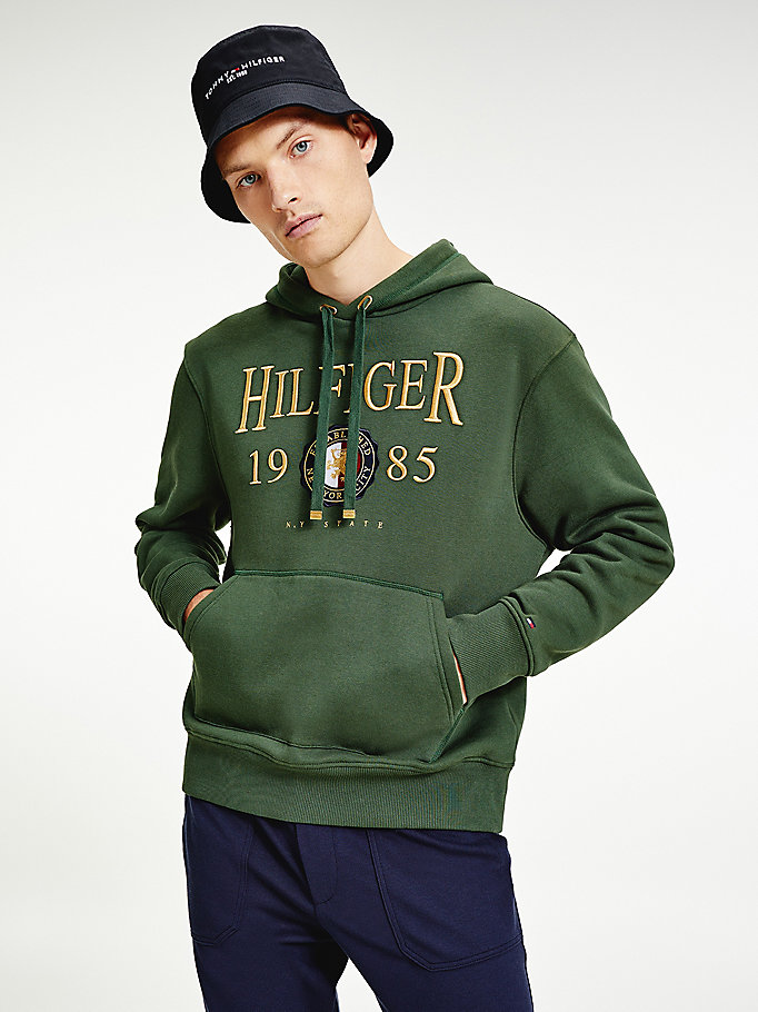 groen icons relaxed fit hoodie met geborduurd logo voor heren - tommy hilfiger