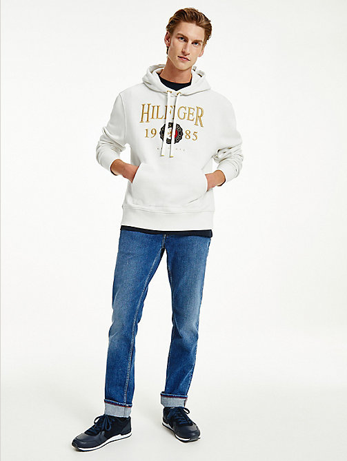 white icons logo embroidery relaxed fit hoody for men tommy hilfiger