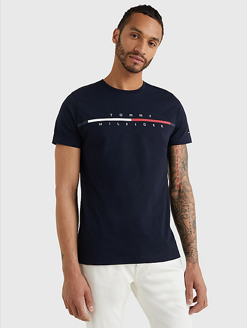 blauw signature t-shirt met split-logo voor heren - tommy hilfiger