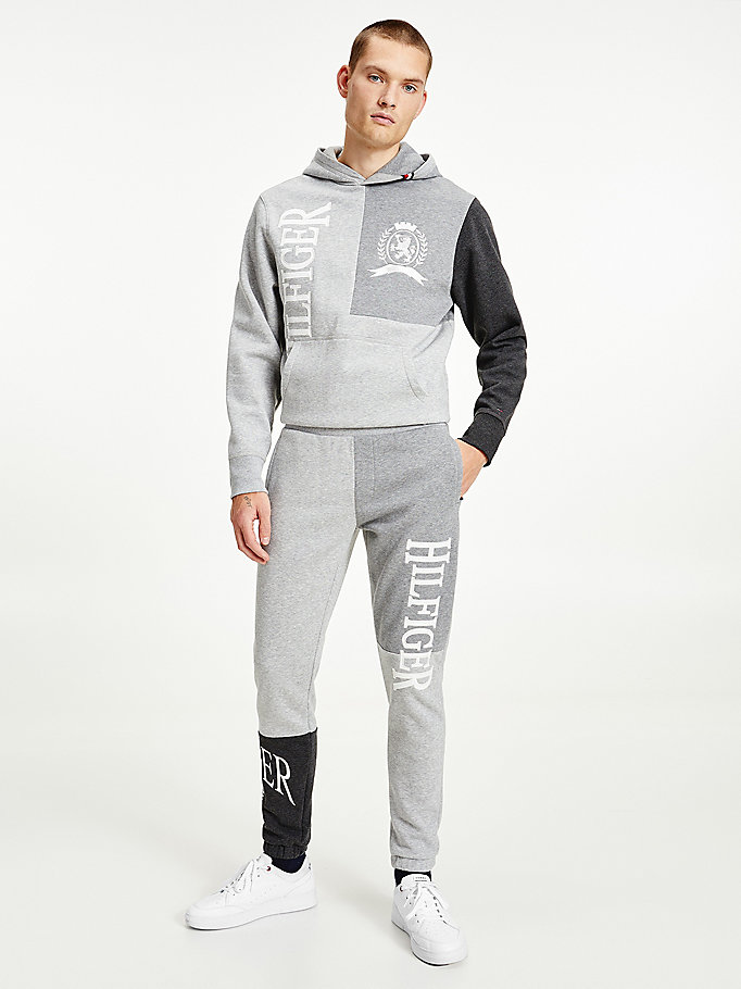 grey icons colour-blocked crest joggers for men tommy hilfiger