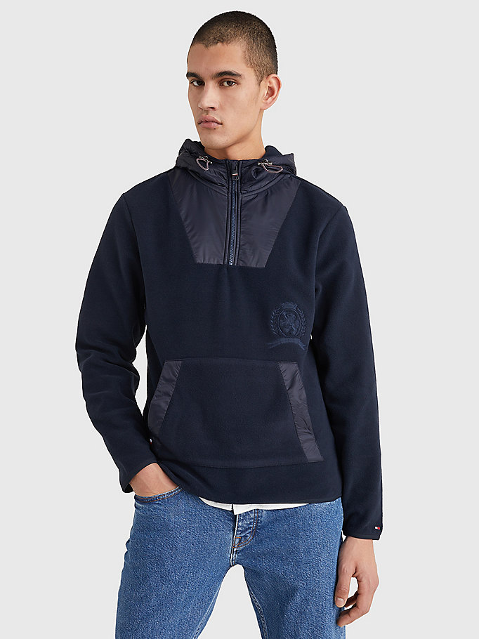 blue crest polar fleece relaxed fit hoody for men tommy hilfiger