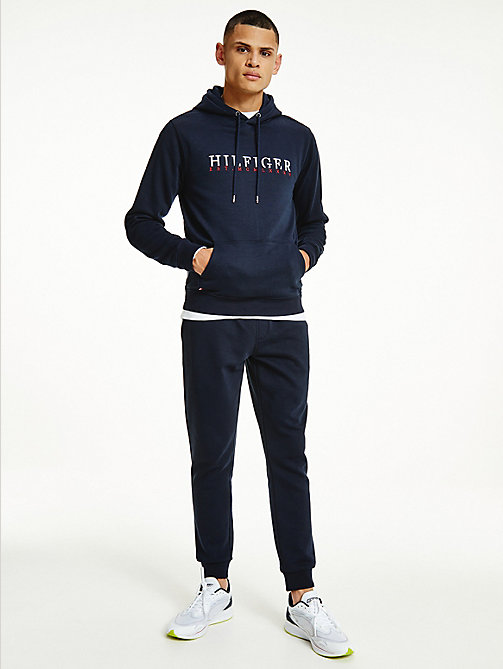 blau logo-hoodie aus flex-fleece mit branding für herren - tommy hilfiger