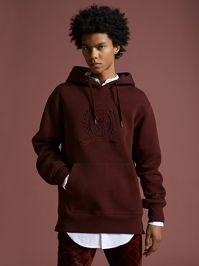 brown crest embroidery organic cotton hoody for men tommy hilfiger