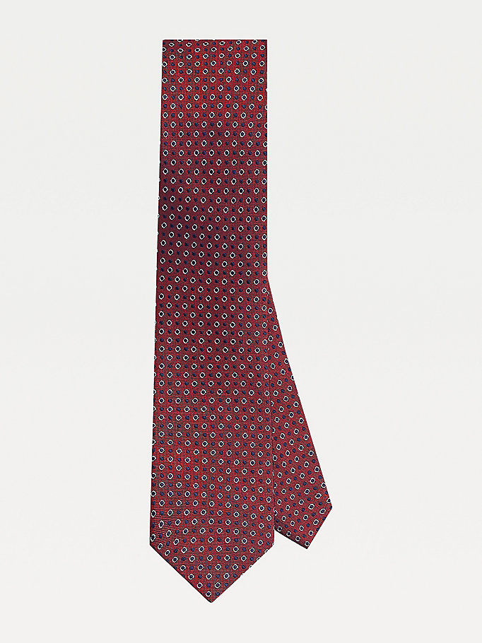 cravate bicolore à pois en jacquard de soie rouge pour hommes tommy hilfiger