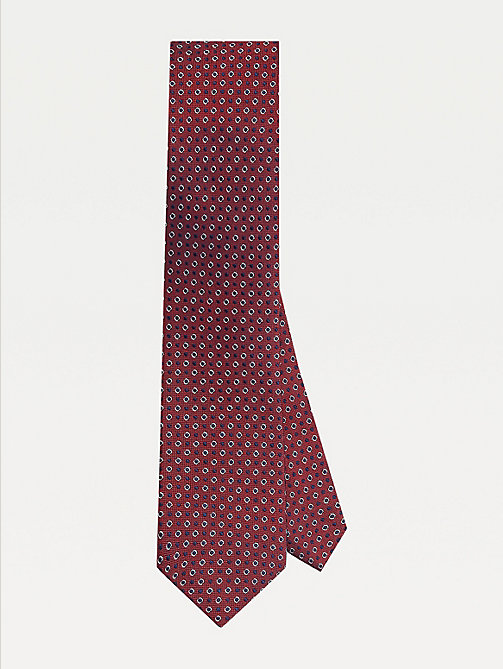 czerwony jedwabny krawat w dwukolorowe kropki dla mężczyźni - tommy hilfiger