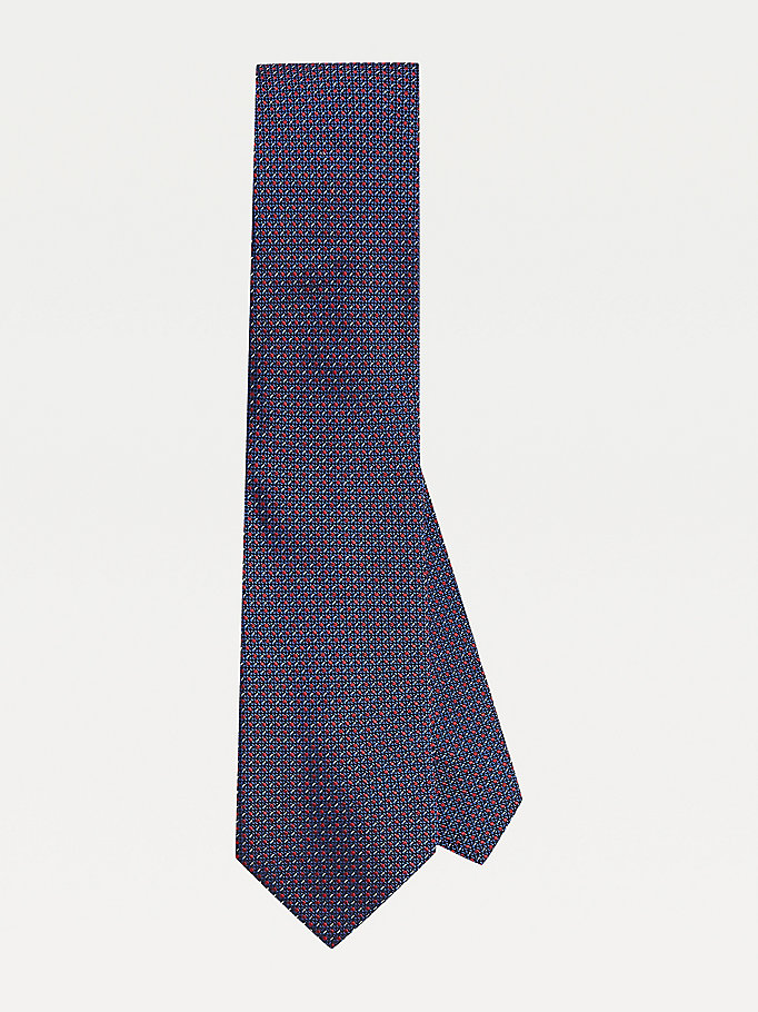 cravate à micro-pois en jacquard de soie bleu pour hommes tommy hilfiger