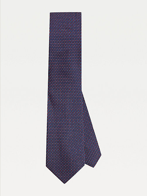 blau fein gepunktete jacquard-krawatte aus seide für herren - tommy hilfiger