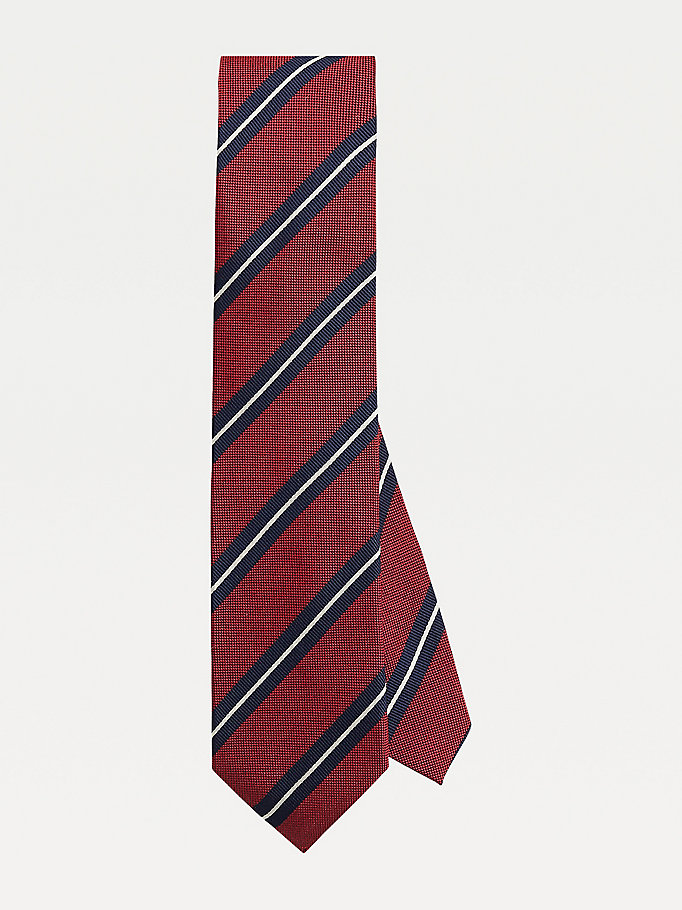 red silk jacquard double stripe tie for men tommy hilfiger