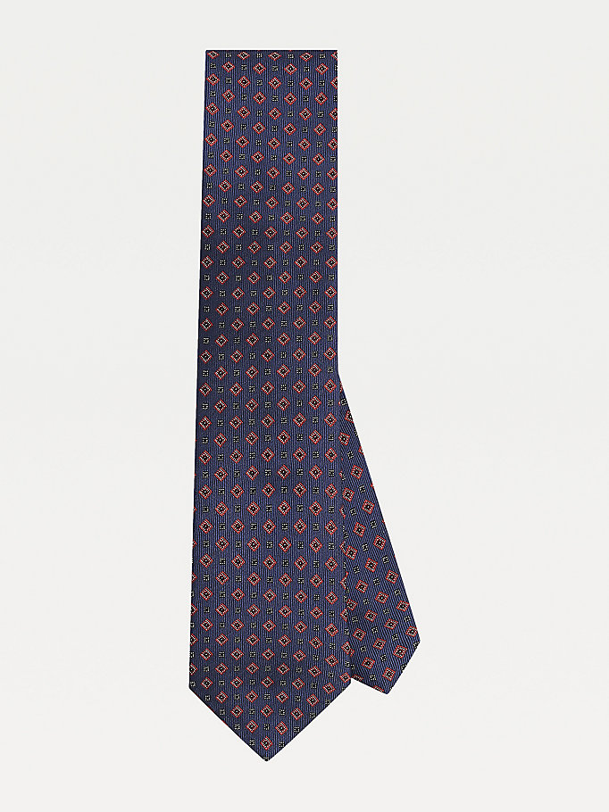cravate en soie à motif géométrique carré bleu pour hommes tommy hilfiger
