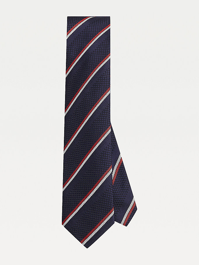 blau seidenmix-krawatte mit streifen für men - tommy hilfiger