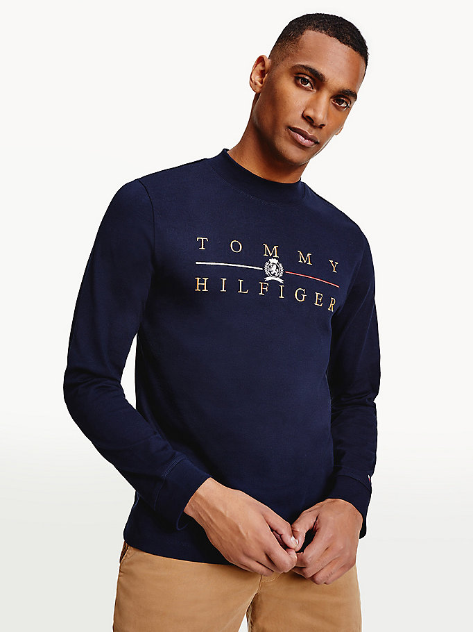 blue icons mock turtleneck long sleeve t-shirt for men tommy hilfiger