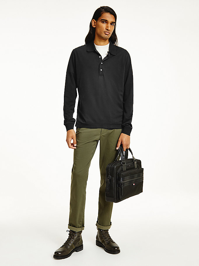 black elevated long sleeve polo for men tommy hilfiger