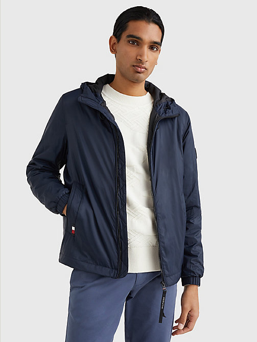 blue th warm packable hooded jacket for men tommy hilfiger