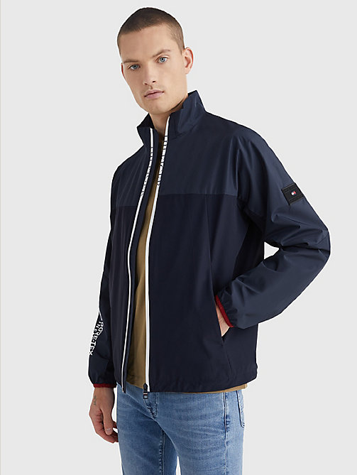 blue gore-tex stand collar jacket for men tommy hilfiger
