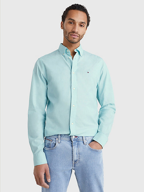 blue organic cotton poplin regular fit shirt for men tommy hilfiger