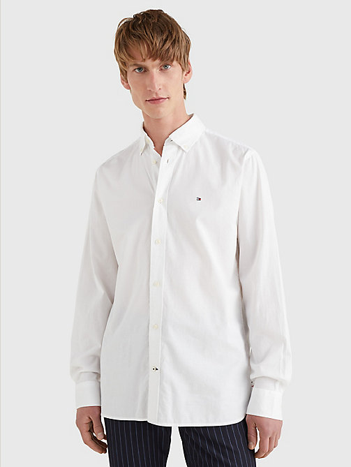 chemise standard en popeline de coton bio blanc pour hommes tommy hilfiger