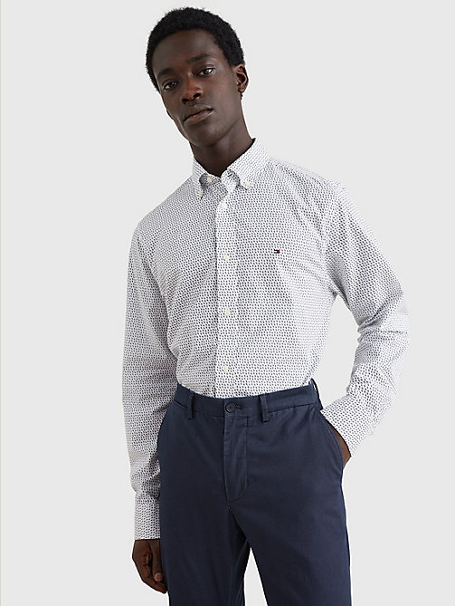 white micro print poplin regular fit shirt for men tommy hilfiger