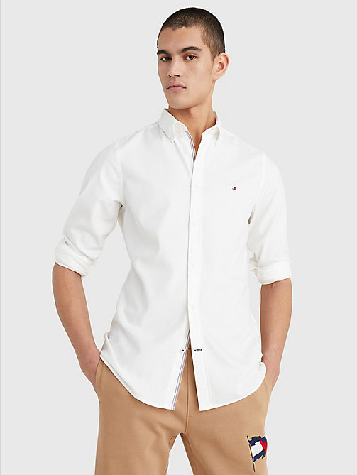chemise ajustée th flex en dobby blanc pour men tommy hilfiger