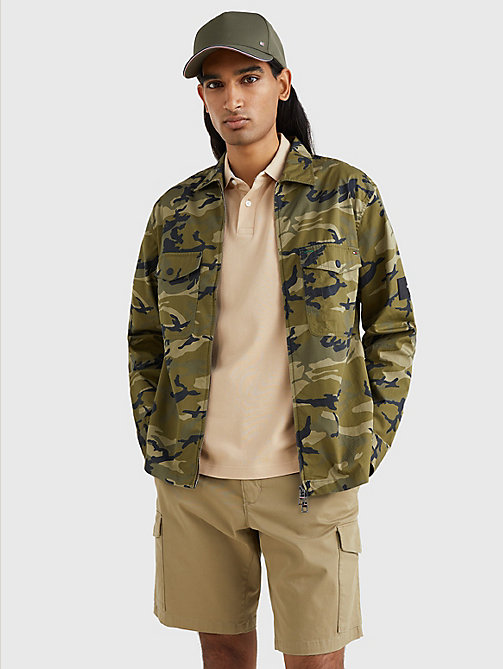 green camo print zip-thru shirt jacket for men tommy hilfiger