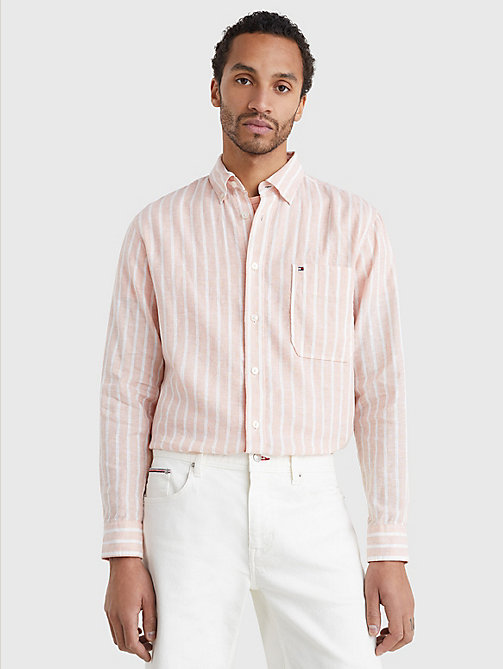 camisa informal de rayas rosa de mujer tommy hilfiger