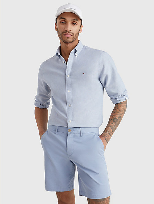 blauw regular fit overhemd met dobbystip voor men - tommy hilfiger