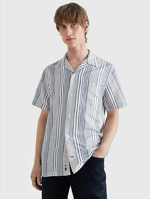 blue short sleeve stripe regular fit shirt for men tommy hilfiger