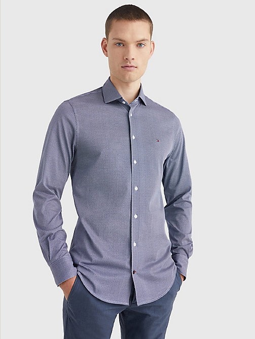 blue jersey geometric slim fit shirt for men tommy hilfiger