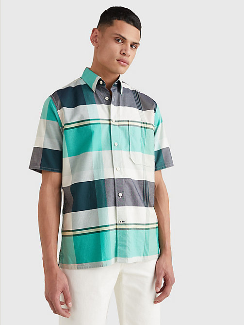 green icons madras short sleeve shirt for men tommy hilfiger