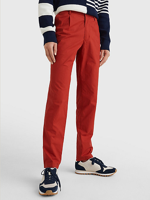 red modern relaxed fit poplin chinos for men tommy hilfiger