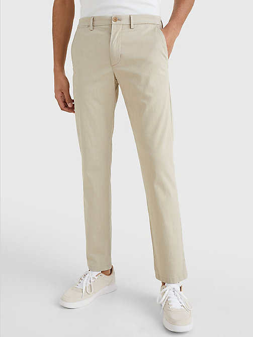 beige denton printed straight fit trousers for men tommy hilfiger