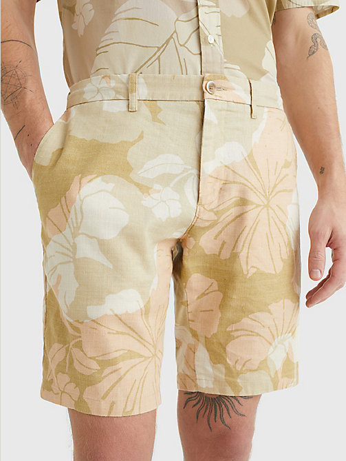 beige harlem modern floral relaxed chino shorts for men tommy hilfiger