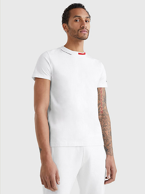 wit t-shirt met signature-kraag voor heren - tommy hilfiger