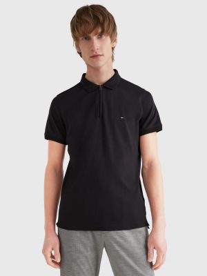 Slim fit polo van interlock met halve rits | ZWART | Tommy Hilfiger