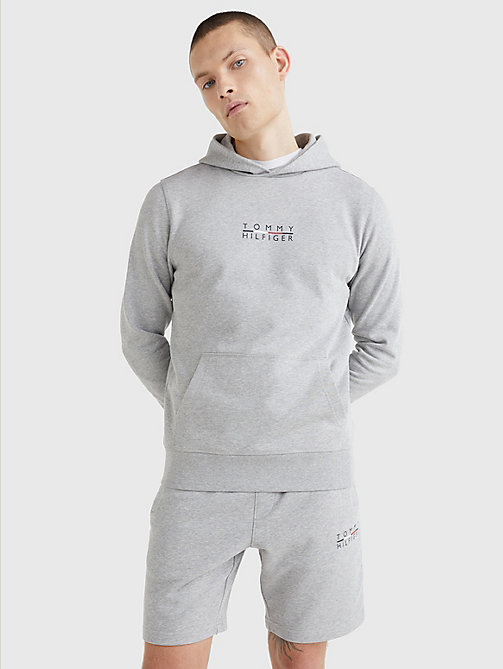 grey logo embroidery hoody for men tommy hilfiger