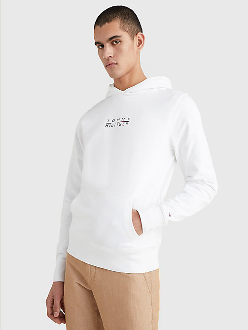 white logo embroidery hoody for men tommy hilfiger