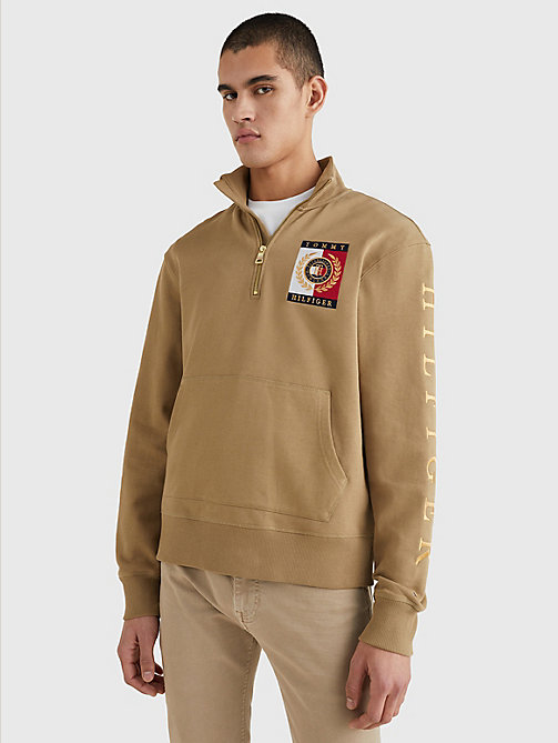 brown icons logo half-zip sweatshirt for men tommy hilfiger