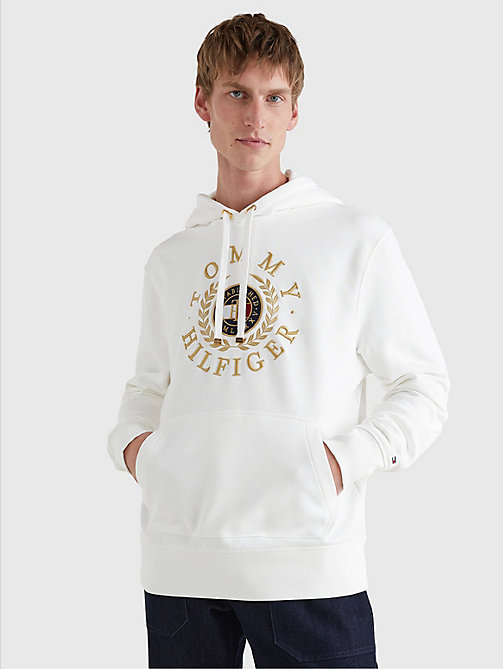 white icons logo embroidery hoody for men tommy hilfiger