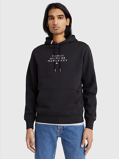 zwart hoodie met grafisch logo voor men - tommy hilfiger