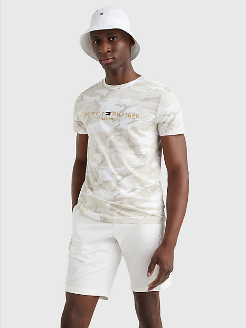 t-shirt à logo et motif militaire blanc pour men tommy hilfiger