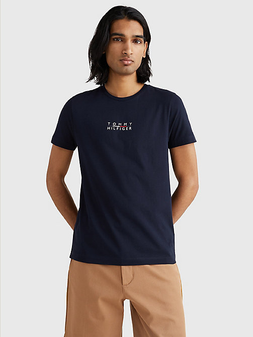 t-shirt à logo bleu pour hommes tommy hilfiger