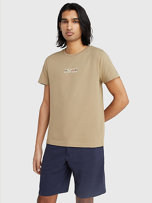 brown logo t-shirt for men tommy hilfiger