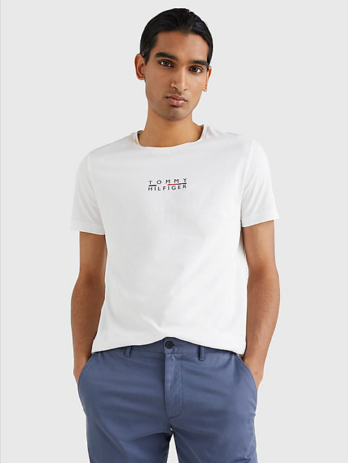 white logo t-shirt for men tommy hilfiger