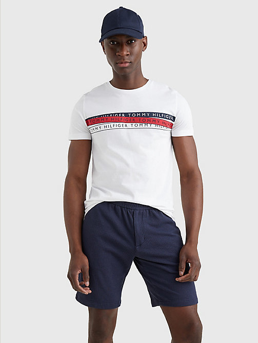 white graphic tape logo t-shirt for men tommy hilfiger